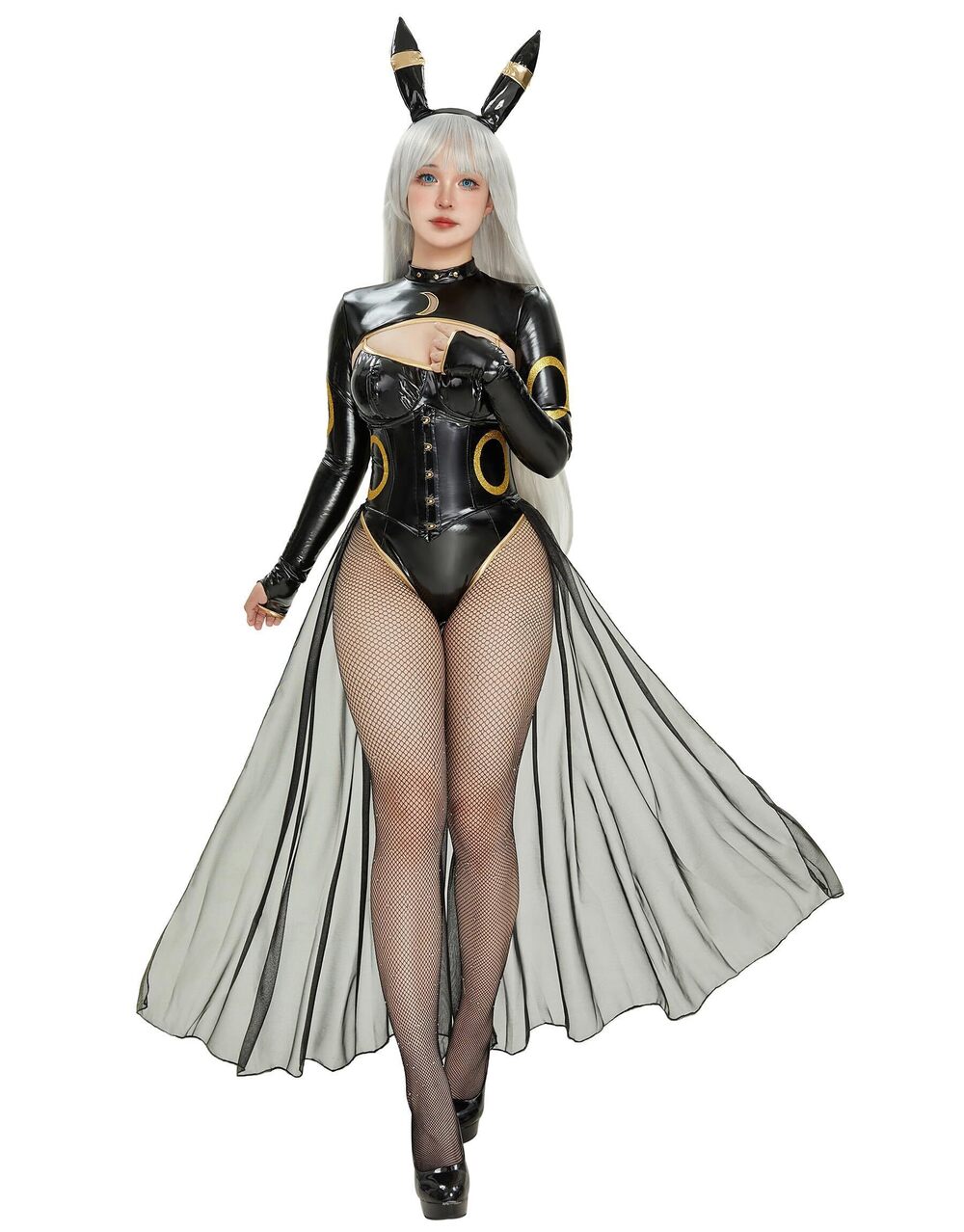 8819 Anime Cosplay Costume Black Bodysuit PU Leather Bodycon and Top